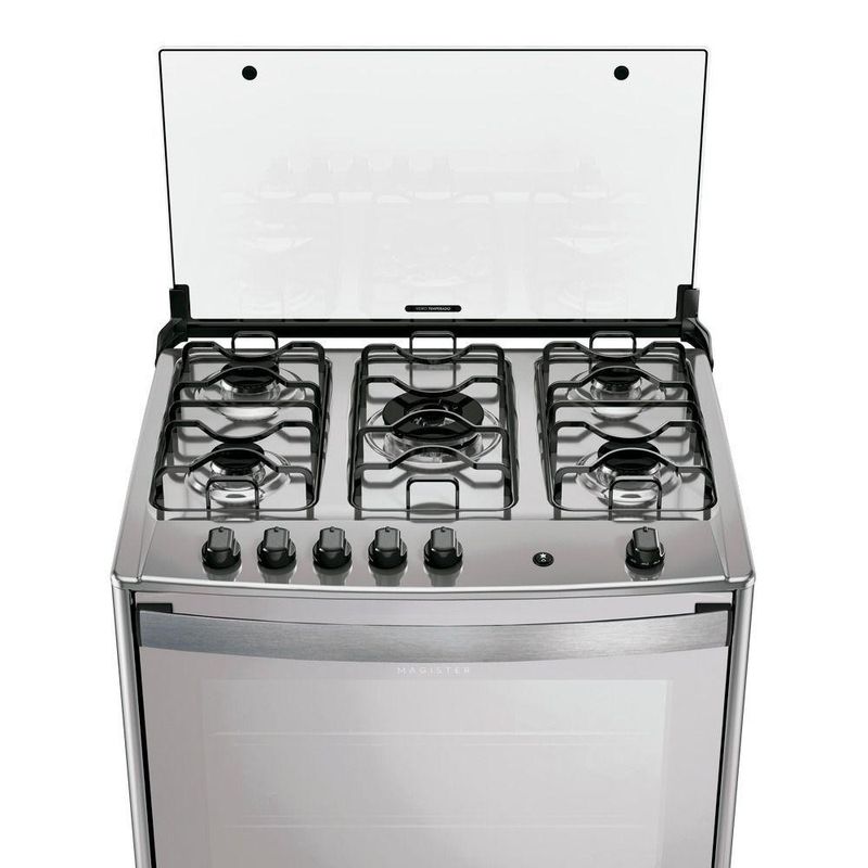 Fogão de Piso 5 Bocas a Gás Dako Magister Style Mesa de Inox Espelhado Bivolt