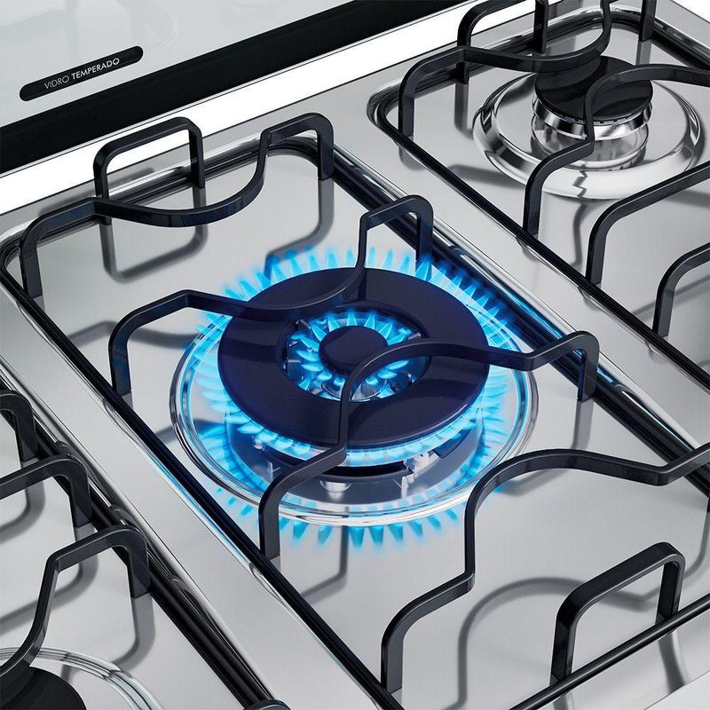 Fogão de Piso 5 Bocas a Gás Dako Magister Style Mesa de Inox Espelhado Bivolt