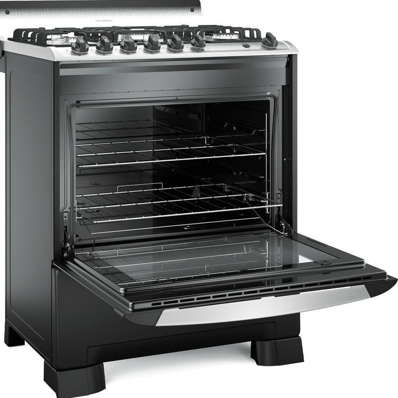 Fogão de Piso 5 Bocas a Gás Mueller Decorato Gourmet Mesa Inox Automático Preto Fosco Bivolt