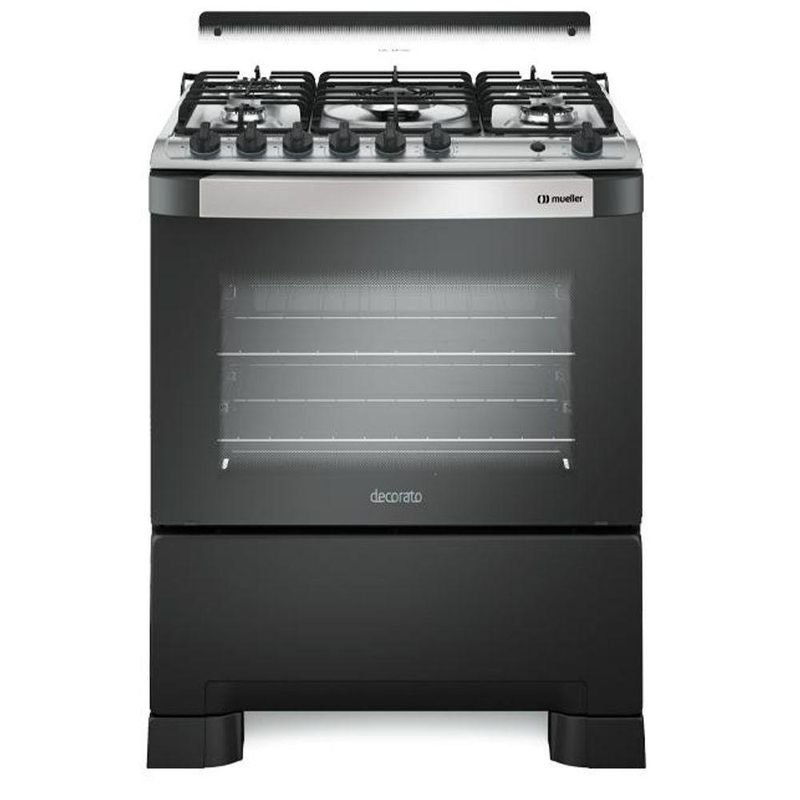 Fogão de Piso 5 Bocas a Gás Mueller Decorato Gourmet Mesa Inox Automático Preto Fosco Bivolt