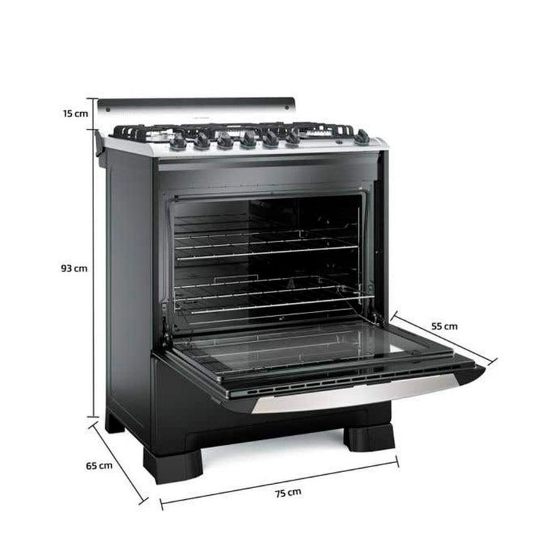 Fogão de Piso 5 Bocas a Gás Mueller Decorato Gourmet Mesa Inox Automático Preto Fosco Bivolt