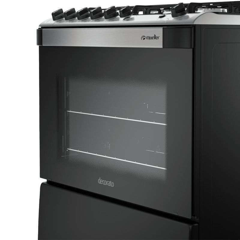 Fogão de Piso 5 Bocas a Gás Mueller Decorato Gourmet Mesa Inox Automático Preto Fosco Bivolt