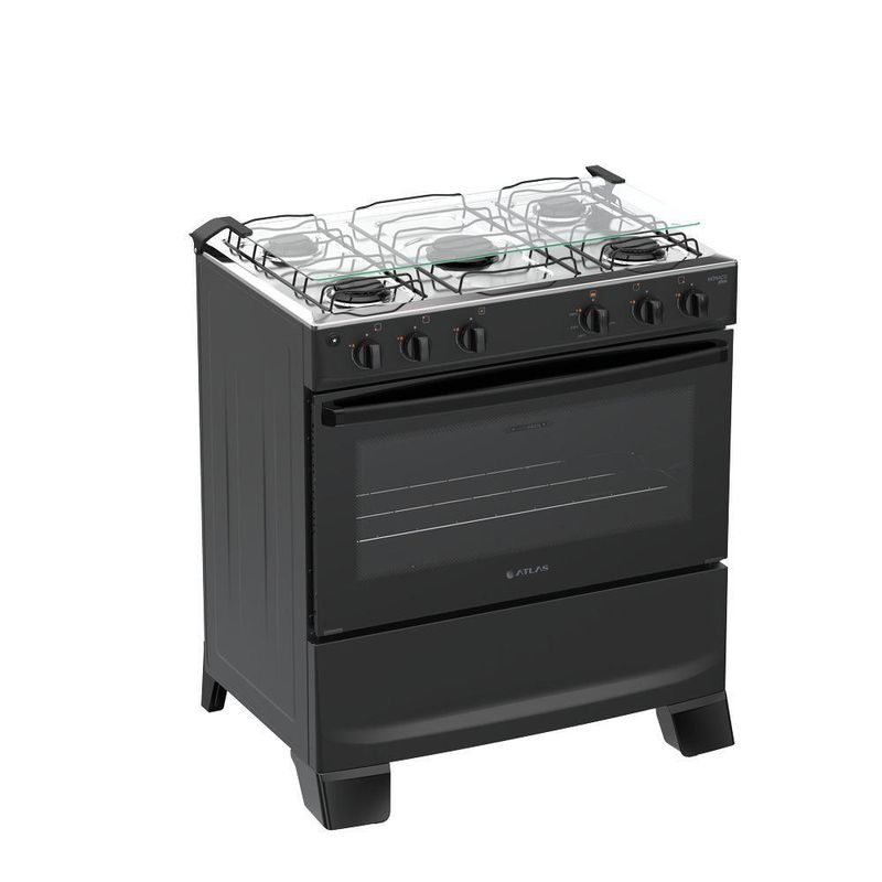 Fogão 5 Bocas Atlas Mônaco Plus Automático Mesa Inox Preto Bivolt