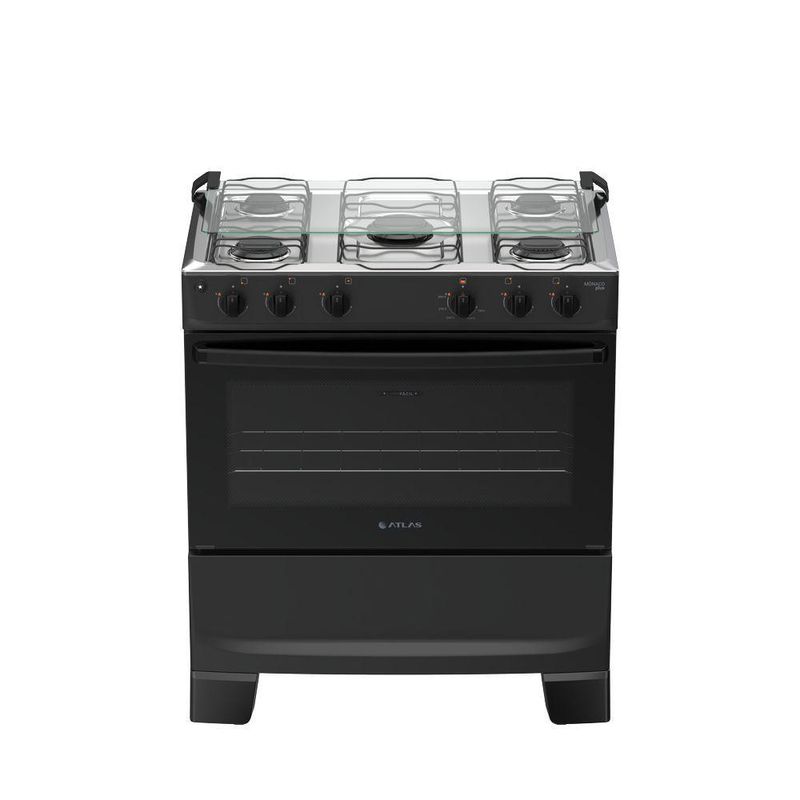 Fogão 5 Bocas Atlas Mônaco Plus Automático Mesa Inox Preto Bivolt