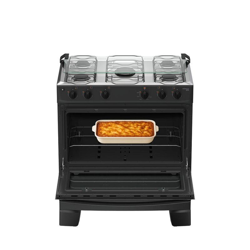 Fogão 5 Bocas Atlas Mônaco Plus Automático Mesa Inox Preto Bivolt