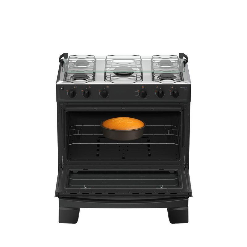 Fogão 5 Bocas Atlas Mônaco Plus Automático Mesa Inox Preto Bivolt