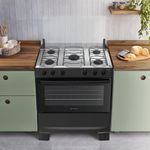 Fogão 5 Bocas Atlas Mônaco Plus Automático Mesa Inox Preto Bivolt