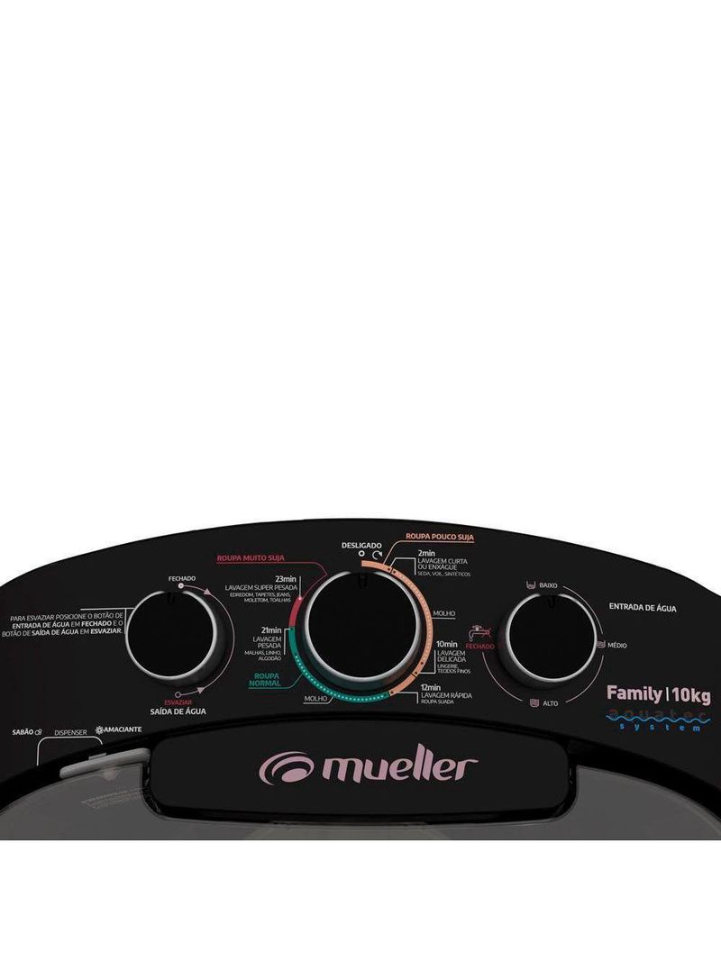 Máquina De Lavar Family Aquatec 12kg Semiautomática Mueller Preto 220V