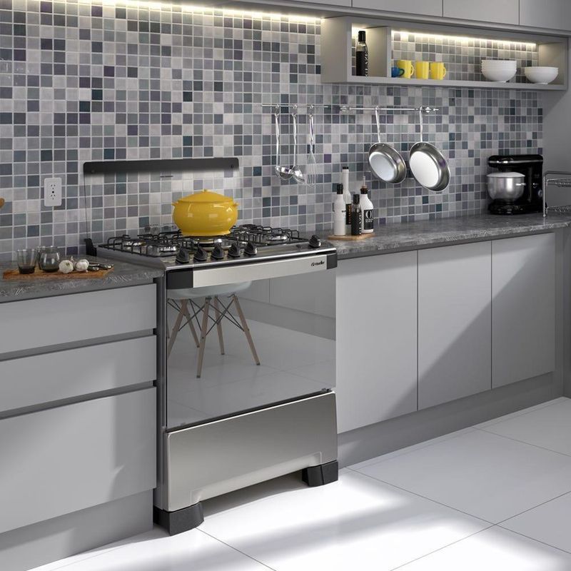 Fogão de Piso 5 Bocas a Gás Mueller Decorato Mesa Inox Bivolt
