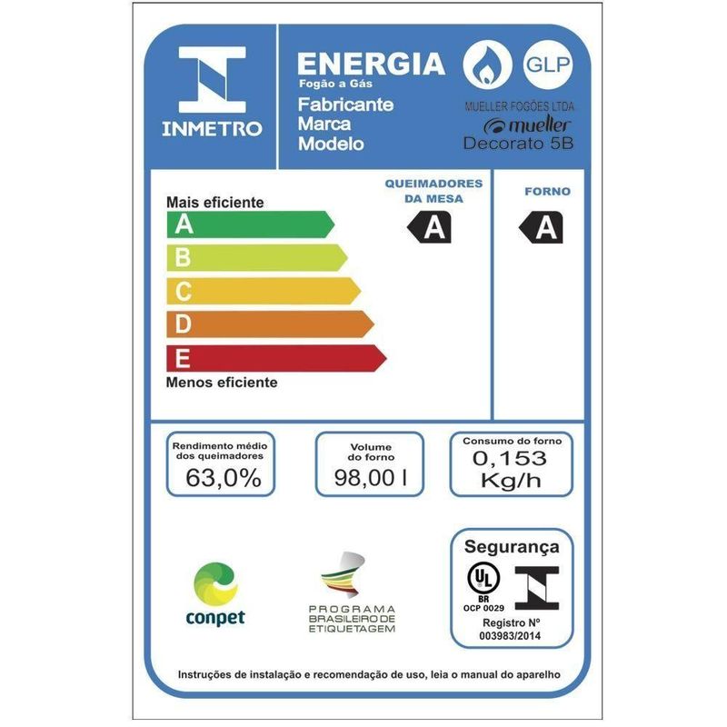 Fogão de Piso 5 Bocas a Gás Mueller Decorato Mesa Inox Bivolt