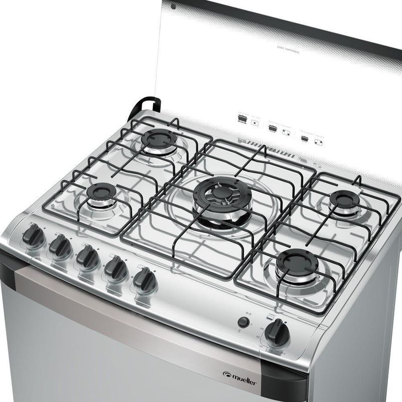 Fogão de Piso 5 Bocas a Gás Mueller Decorato Mesa Inox Bivolt