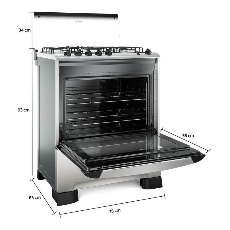 Fogão de Piso 5 Bocas a Gás Mueller Decorato Mesa Inox Bivolt
