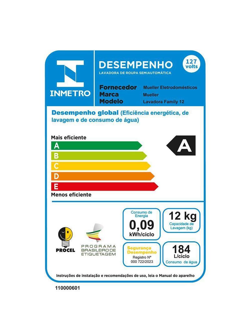 Máquina De Lavar Family Aquatec 12kg Semiautomática Mueller Branco 110V