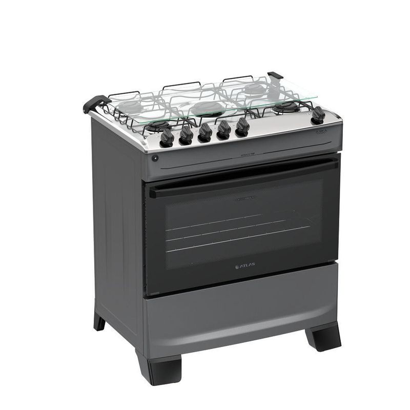 Fogão 5 Bocas Atlas Mônaco Top Automático Mesa Inox Titanium Bivolt