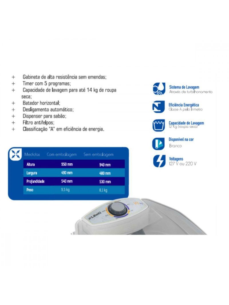 Lavadora De Roupas 14kg Branca Libell 110V
