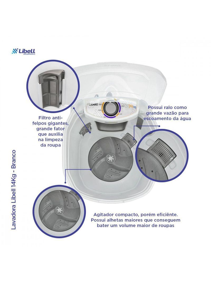 Lavadora De Roupas 14kg Branca Libell 110V