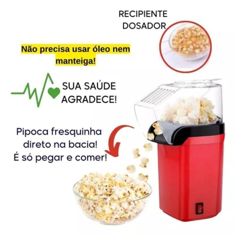 Pipoqueira Elétrica sem Óleo Zonne Vintage Vermelha 110V para Pipoca Crocante