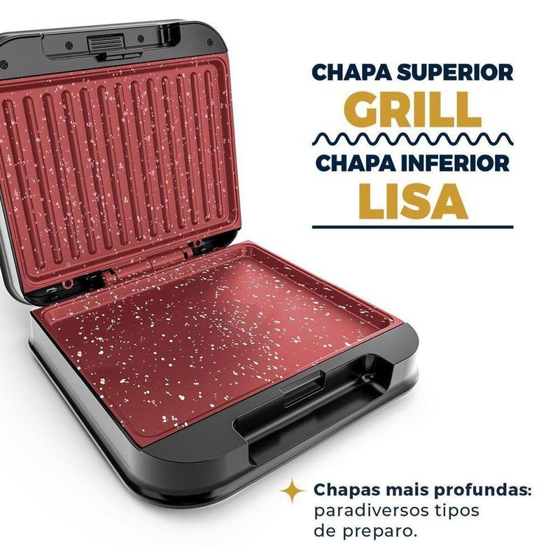 Grill E Sanduicheira Britânia 2 Em 1 Redstone 850W 110V