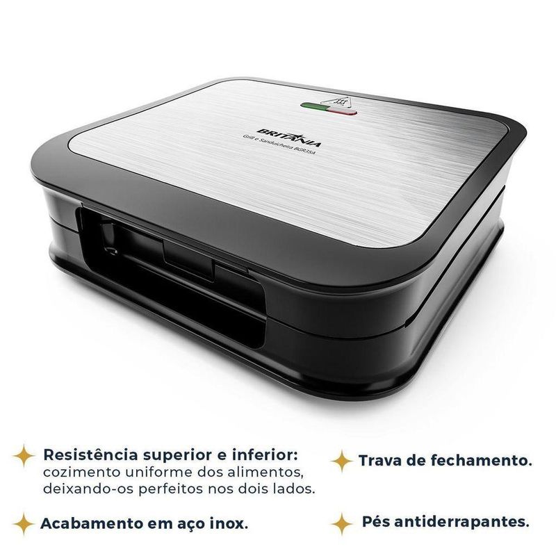 Grill E Sanduicheira Britânia 2 Em 1 Redstone 850W 110V