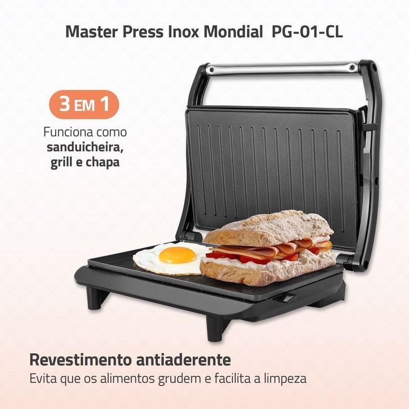 Master Press Inox Mondial Preto 1000W PG-01-CL 110V