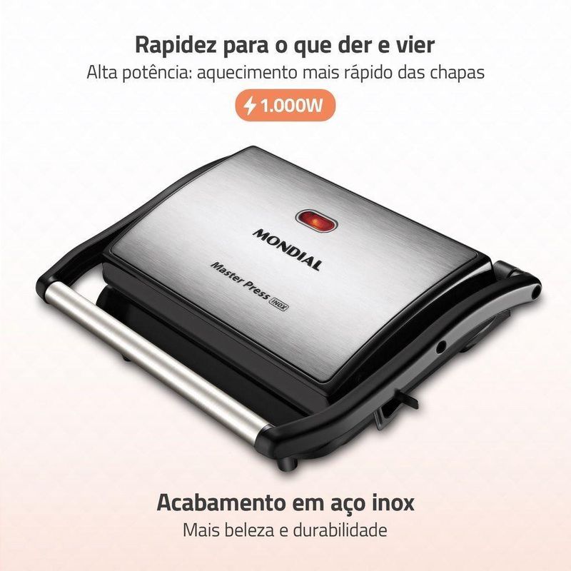 Master Press Inox Mondial Preto 1000W PG-01-CL 110V