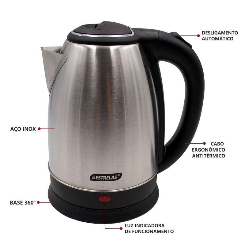 Chaleira Elétrica Bigsul 1500W 1,8L Aço Inox Escovado Inox Tpc 220V