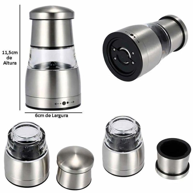 Mini Moedor Manual Pimenta Ou Sal Em Aço Inox E Acrilico - Elegância E Praticidade