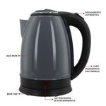 Chaleira Elétrica Bigsul 1500W 1,8L em Aço Inox Cinza 220V para Uso Diário em Cozinha