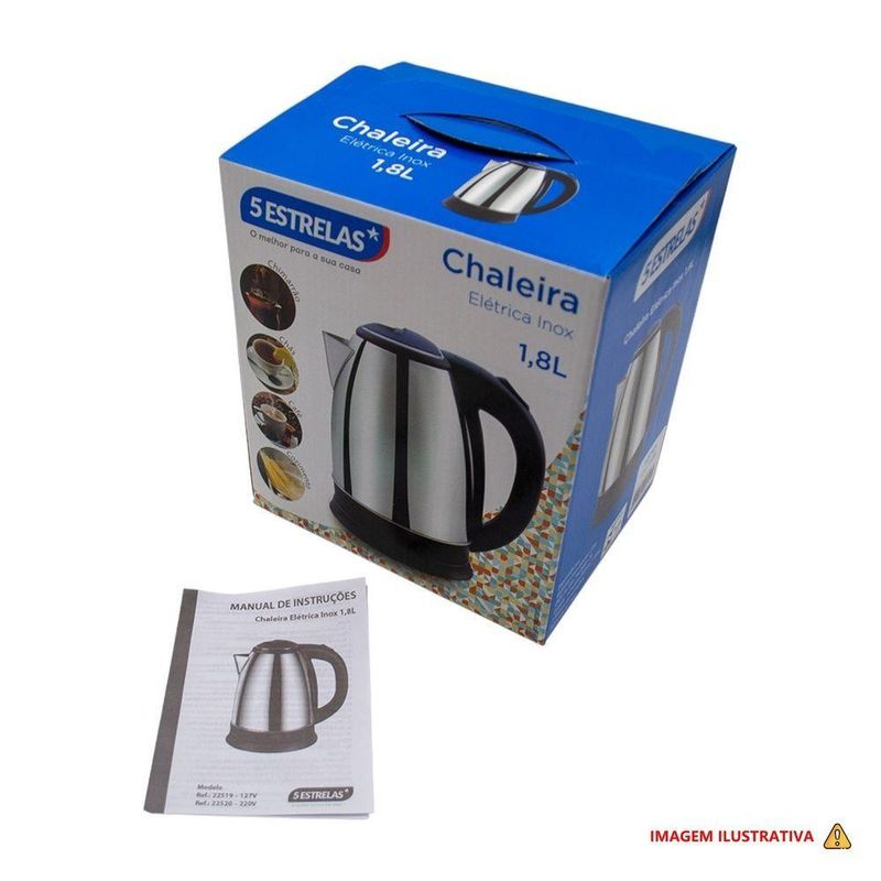 Chaleira Elétrica Bigsul 1500W 1,8L em Aço Inox Cinza 220V para Uso Diário em Cozinha