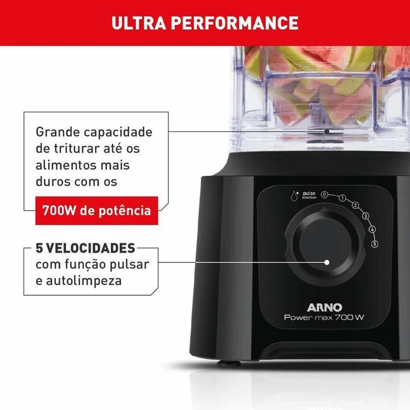 Liquidificador Arno Power Max LN50 700W 3,1L 5 Velocidades Preto 110V