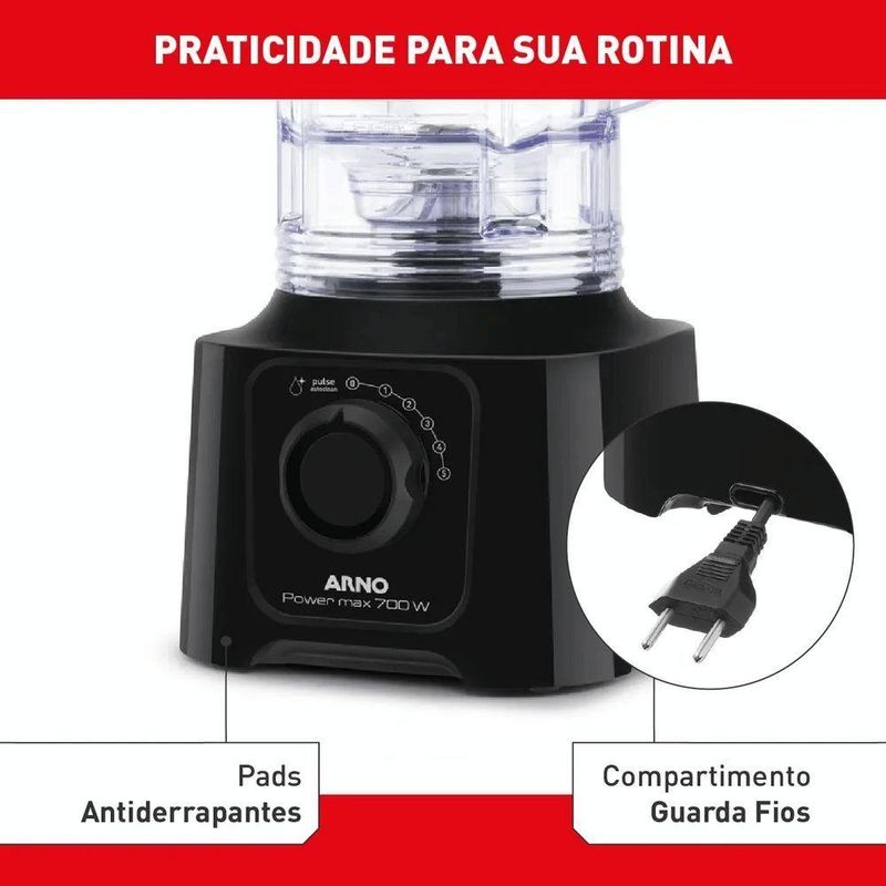 Liquidificador Arno Power Max LN50 700W 3,1L 5 Velocidades Preto 110V