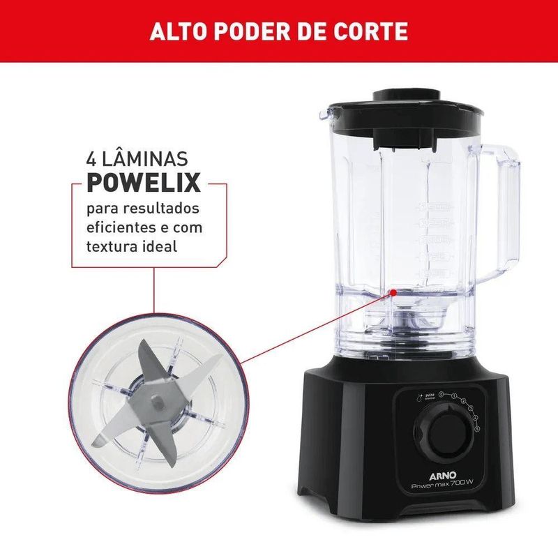 Liquidificador Arno Power Max LN50 700W 3,1L 5 Velocidades Preto 110V