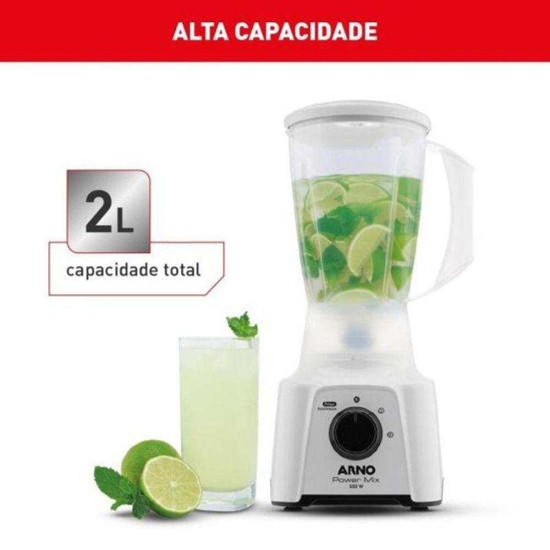 Liquidificador Arno Power Mix 550W 2L com 4 Lâminas Zelkrom e 3 Velocidades Branco 110V