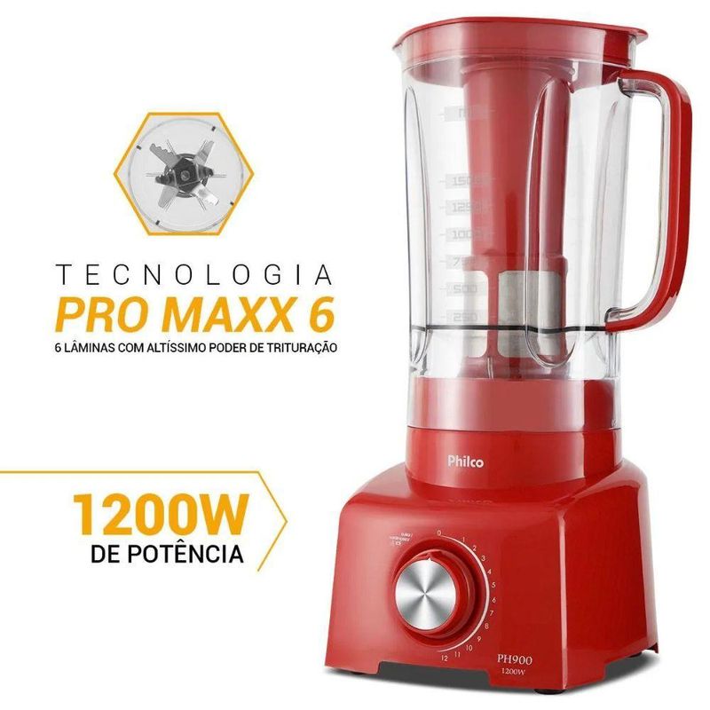 Liquidificador Philco PH900 1200W 3 Litros com Filtro 12 Velocidades Vermelho 220V