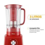 Liquidificador Philco PH900 1200W 3 Litros com Filtro 12 Velocidades Vermelho 220V