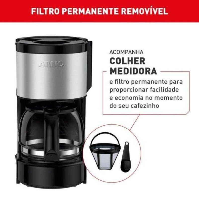Cafeteira Elétrica para Preparo de Café Arno Perfectta Inox em Aço com 15 Xícaras Inox 110V