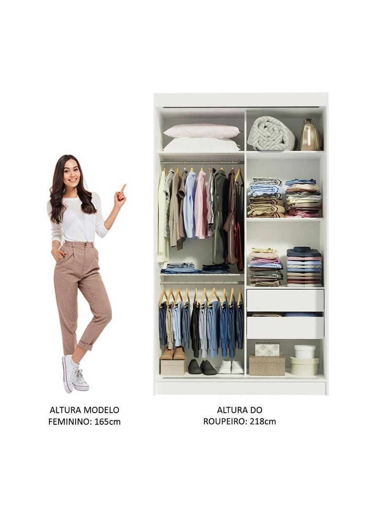 Guarda-roupa solteiro madesa tokio 2 portas de correr 2 gavetas - branco