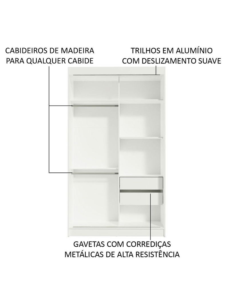Guarda-roupa solteiro madesa tokio 2 portas de correr 2 gavetas - branco