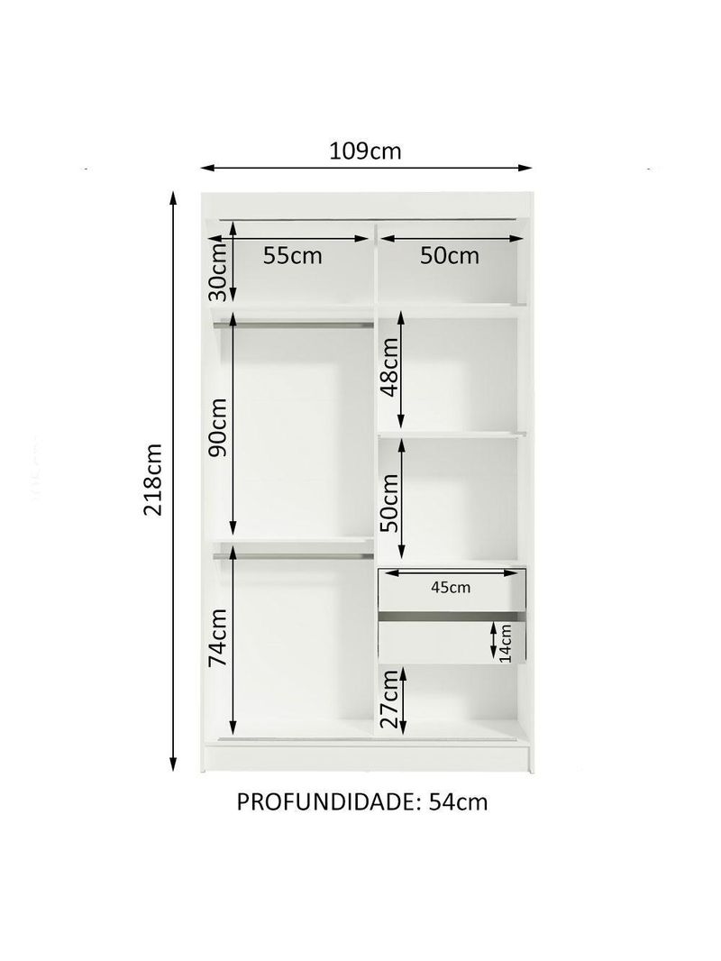 Guarda-roupa solteiro madesa tokio 2 portas de correr 2 gavetas - branco