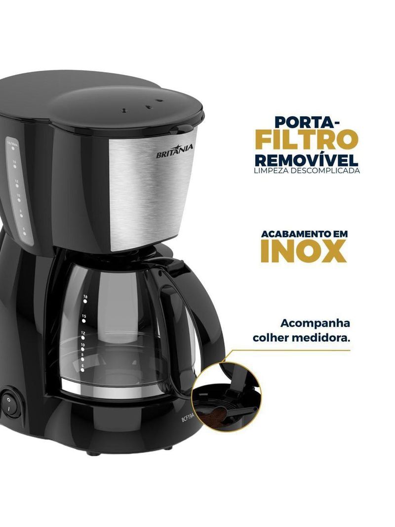 Cafeteira elétrica britânia bcf19 18 xícaras - preto e inox