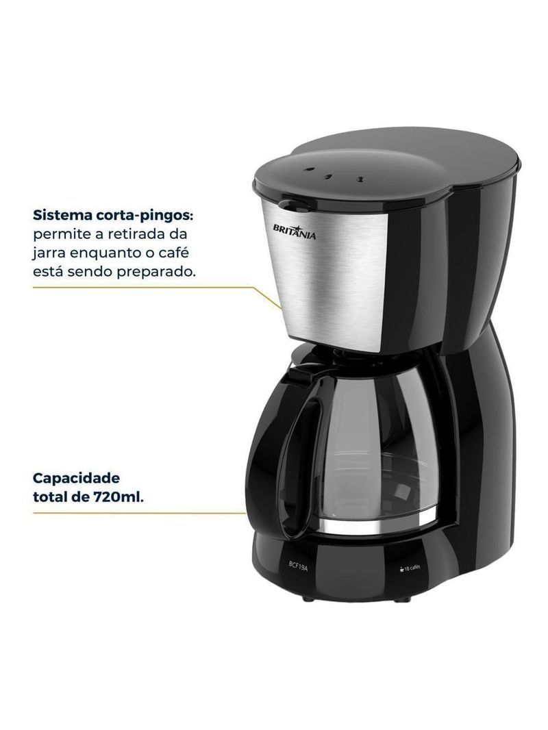 Cafeteira elétrica britânia bcf19 18 xícaras - preto e inox