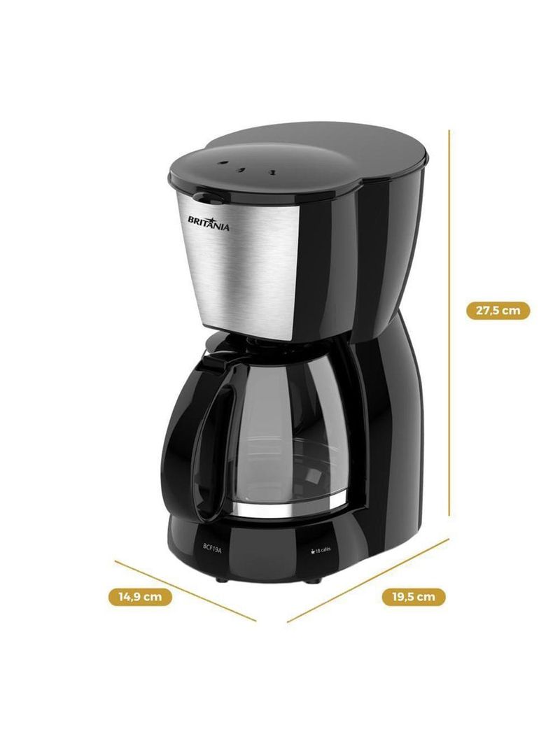 Cafeteira elétrica britânia bcf19 18 xícaras - preto e inox