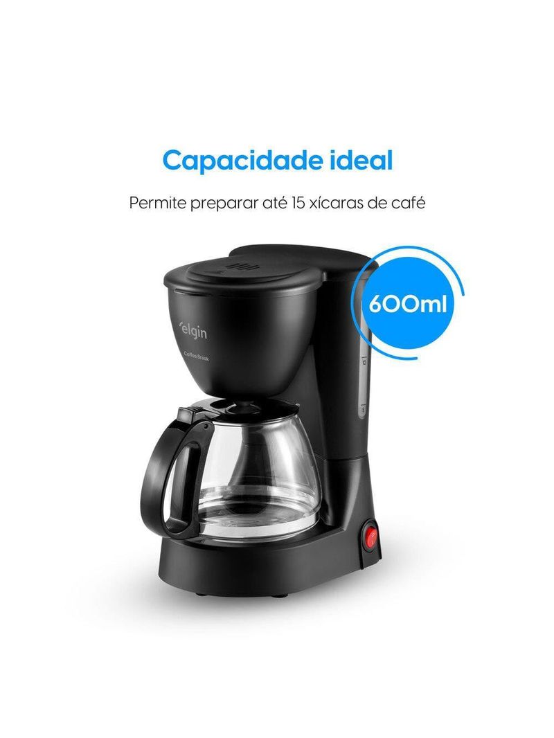 Cafeteira elétrica elgin coffee break 15 xícaras preta 650w filtro permanente sistema corta-pingo