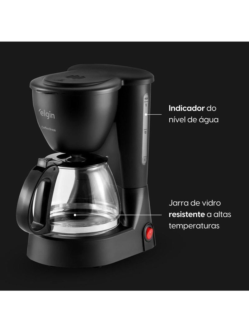 Cafeteira elétrica elgin coffee break 15 xícaras preta 650w filtro permanente sistema corta-pingo