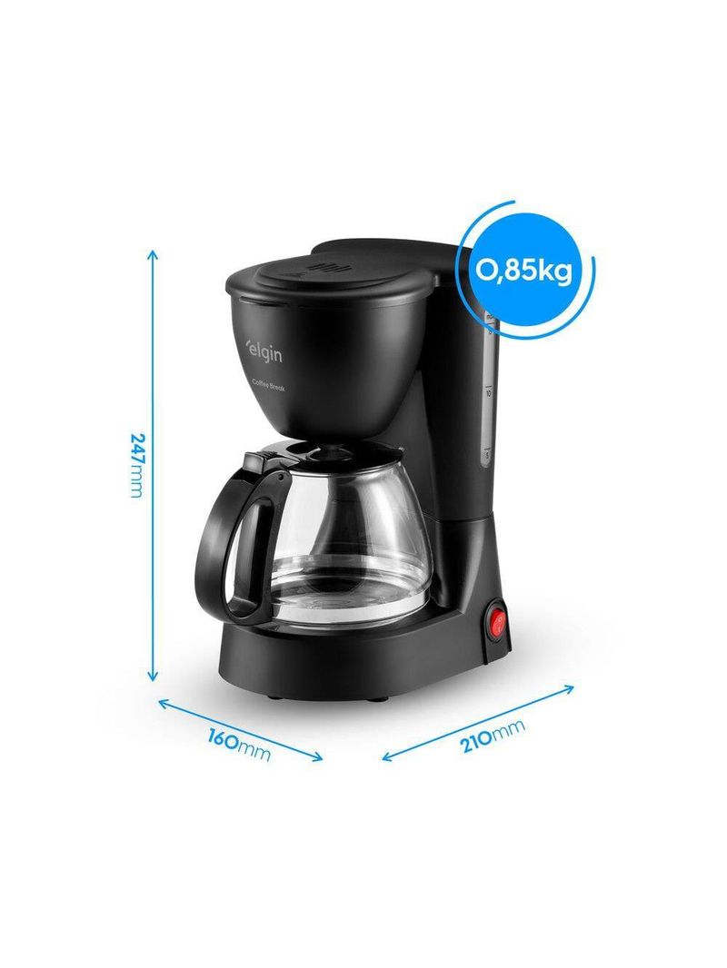 Cafeteira elétrica elgin coffee break 15 xícaras preta 650w filtro permanente sistema corta-pingo