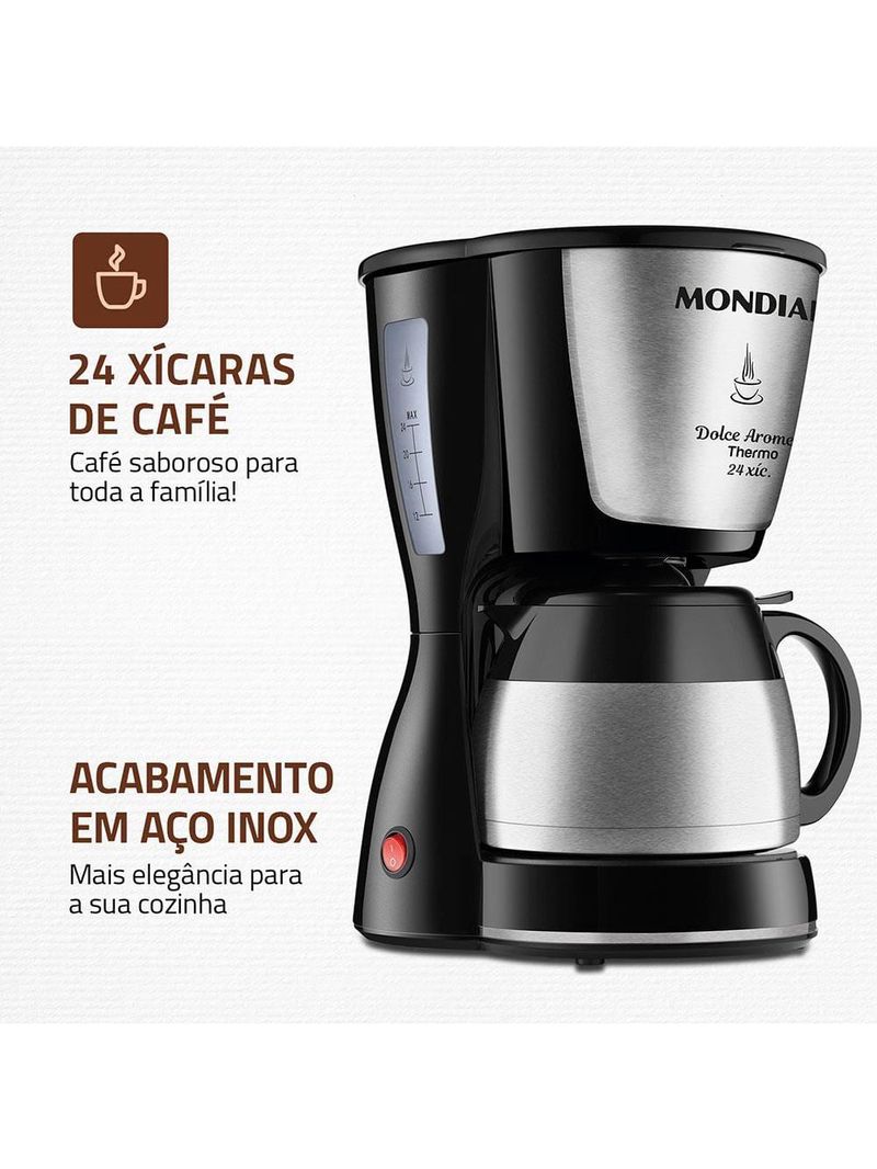 Cafeteira elétrica mondial dolce arome thermo inox c-33 jt 24 xícaras - preta