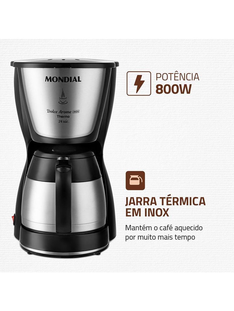 Cafeteira elétrica mondial dolce arome thermo inox c-33 jt 24 xícaras - preta