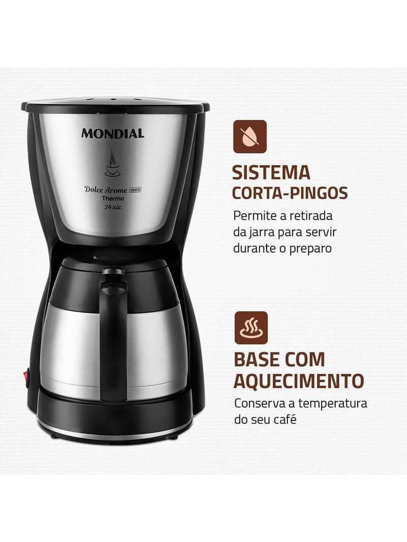 Cafeteira elétrica mondial dolce arome thermo inox c-33 jt 24 xícaras - preta