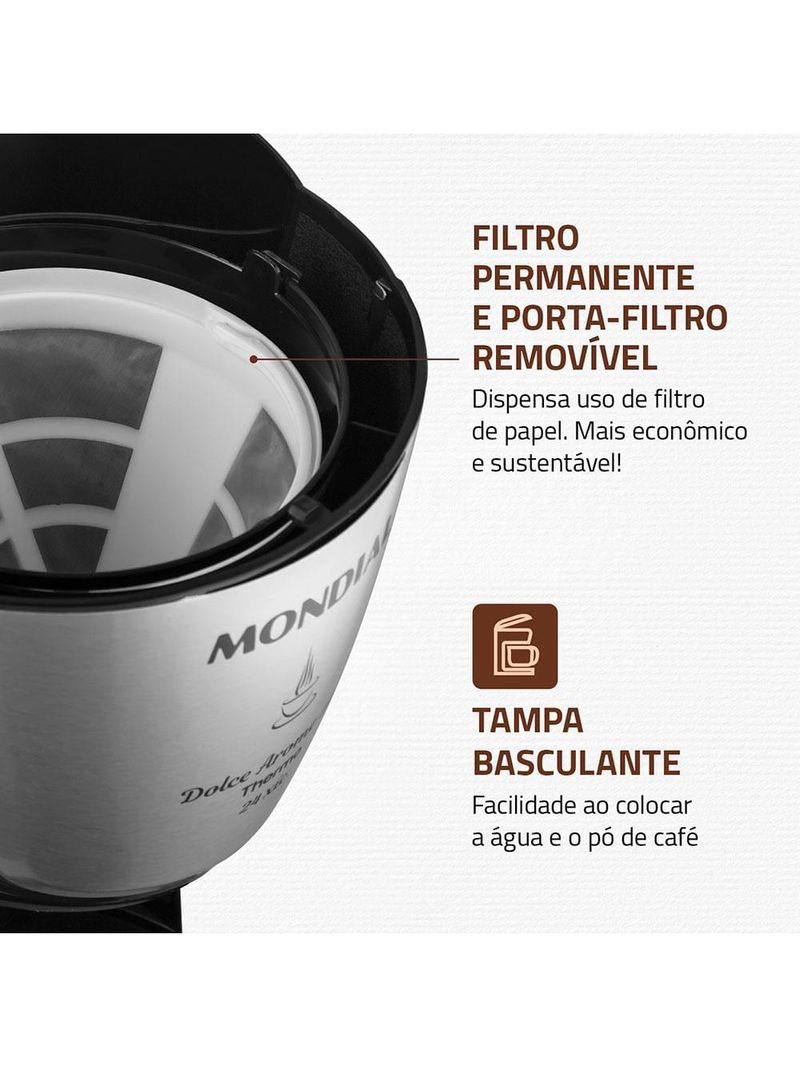 Cafeteira elétrica mondial dolce arome thermo inox c-33 jt 24 xícaras - preta