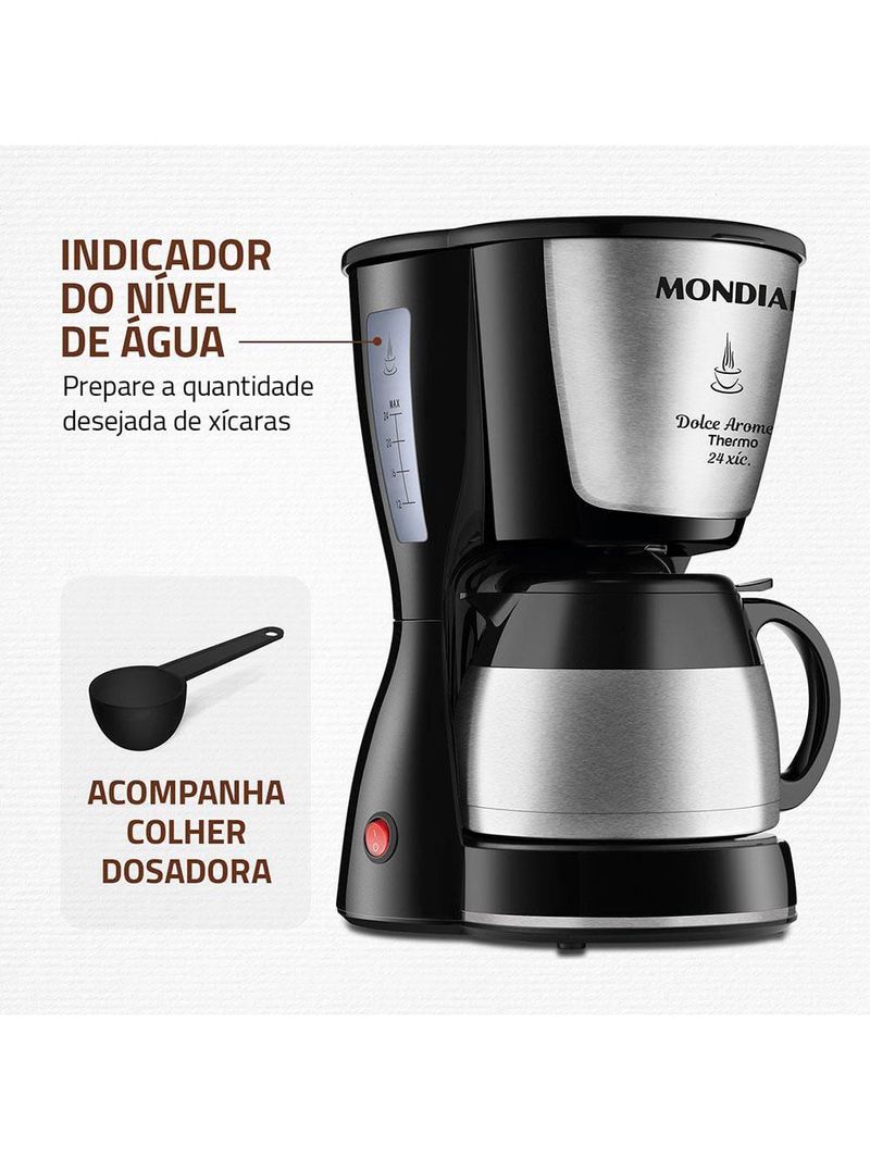 Cafeteira elétrica mondial dolce arome thermo inox c-33 jt 24 xícaras - preta